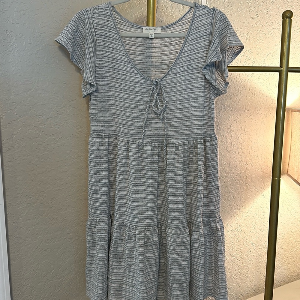 See you Monday grey and white Flowy dress k